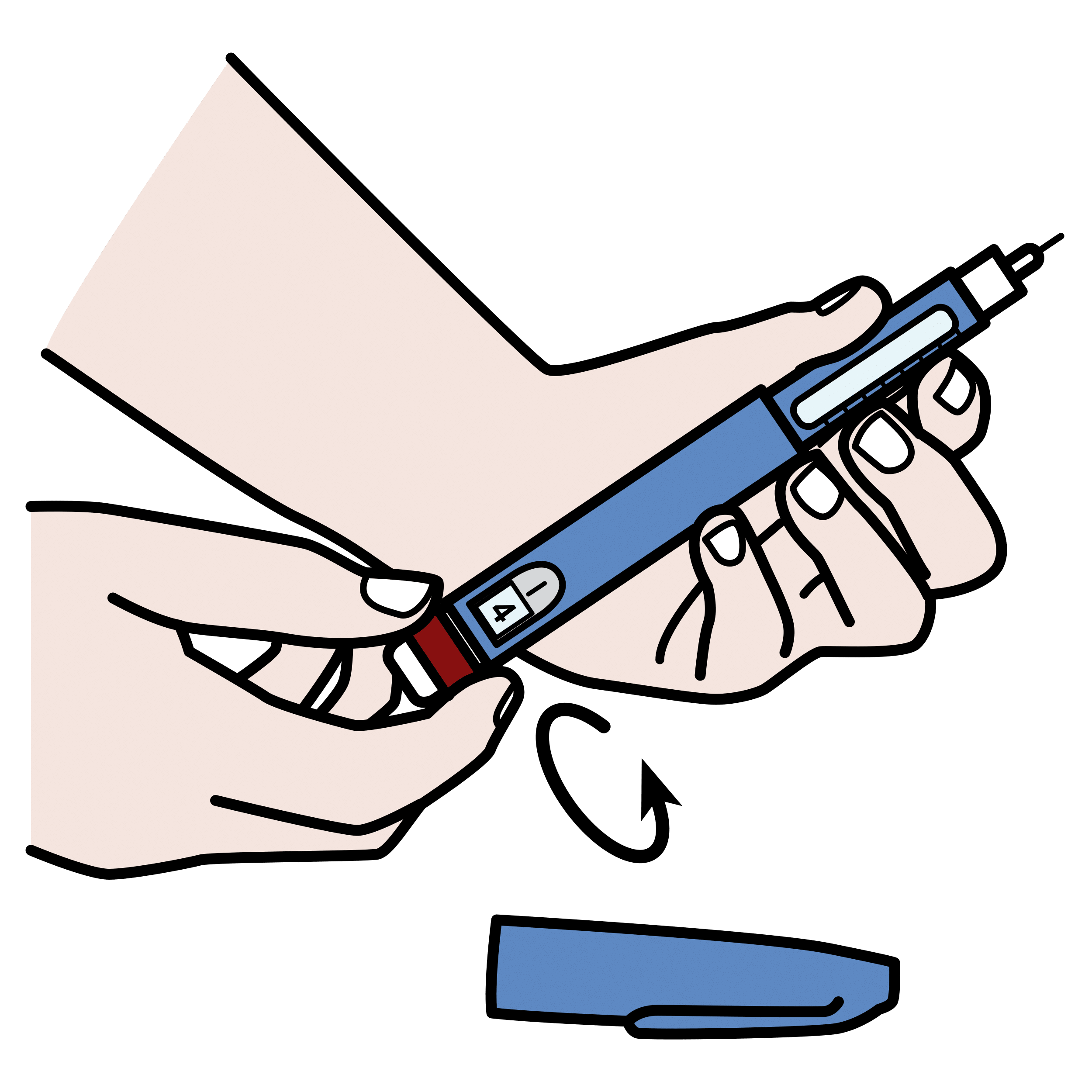 Man kontrollerar att det kommer en liten droppe insulin.