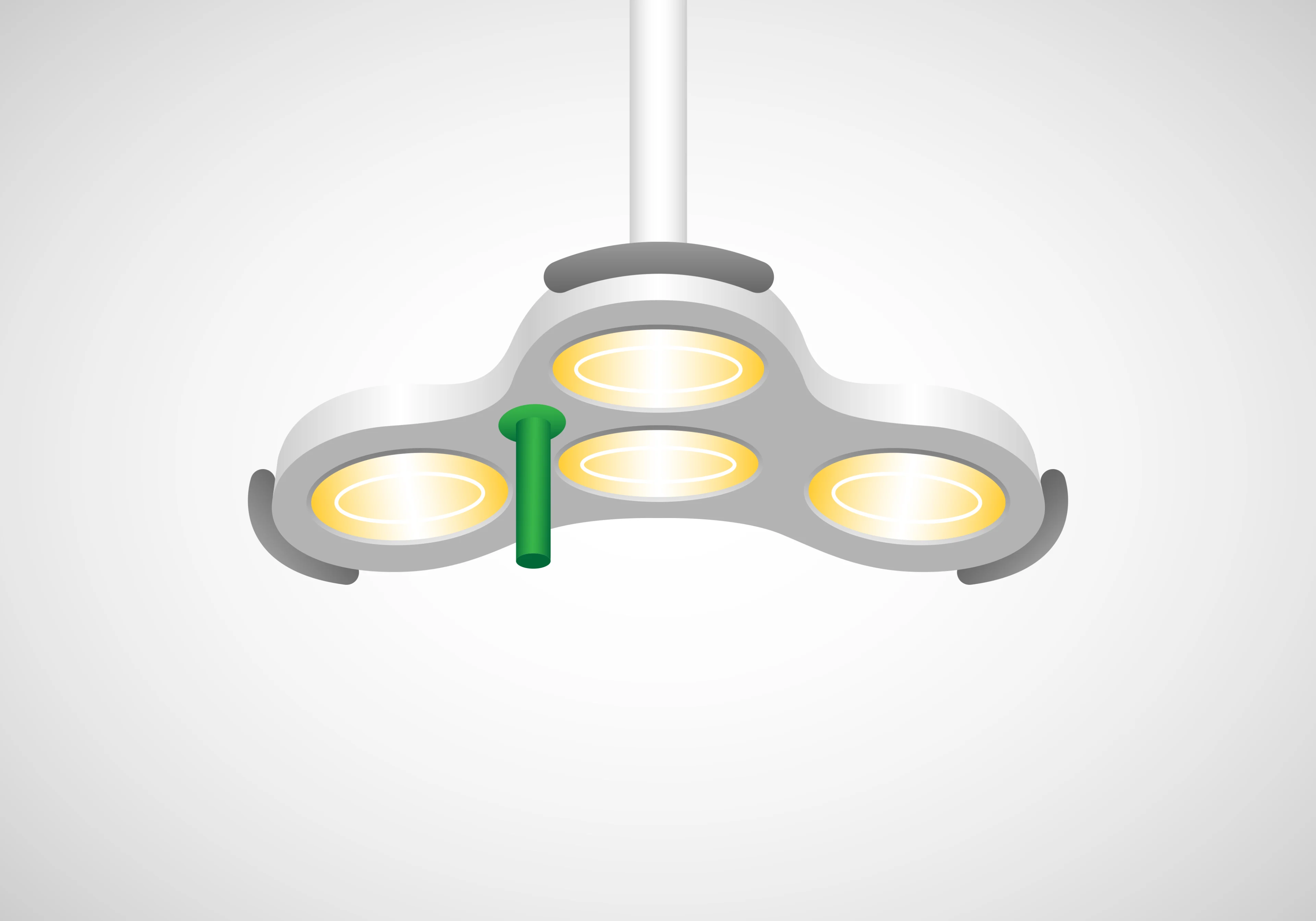 Ovanför sängen finns en stor lampa. Den gör att de som opererar kan se bra.